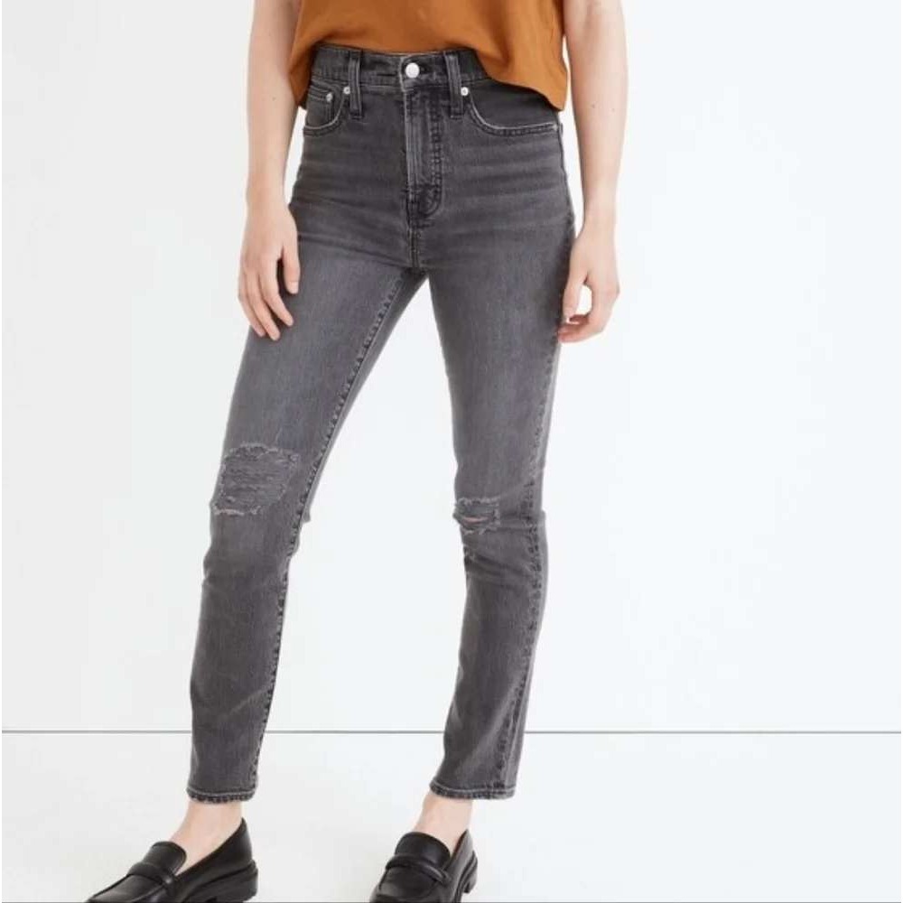 Madewell The Perfect Vintage Jeans Bartlett Wash Distressed Tapered Leg Black 28